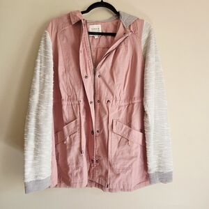 Pink Anorak with Knit Sweater Hood and Sleeves